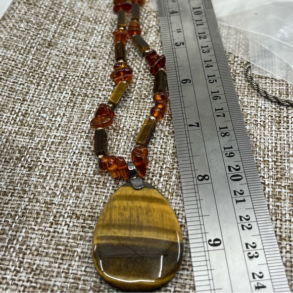 Vintage Adjustable Tiger's Eye Necklace with Sterling Silver Chain - Picture 8 of 16